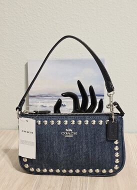Coach Nolita 19 Small Bag Purse Silver Rivets Denim Blue Jeans Wristlet CM251